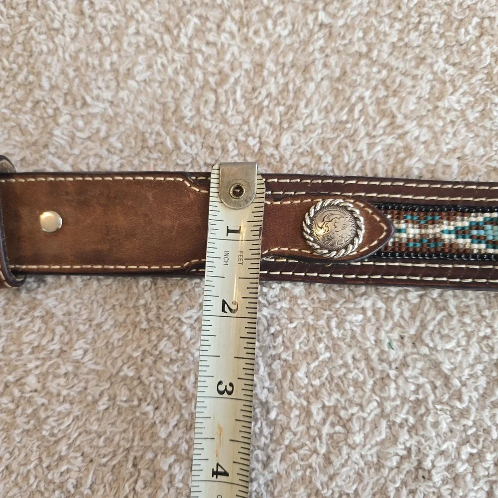 NOCONA Belt Co Unisex Sz 40 Western Beaded Leather Silver Buckle Belt Rodeo